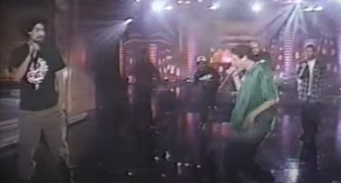Beastie Boys on the Arsenio Hall Show in 1992, performing "So What'cha Want" alongside Cypress Hill and DJ Hurricane