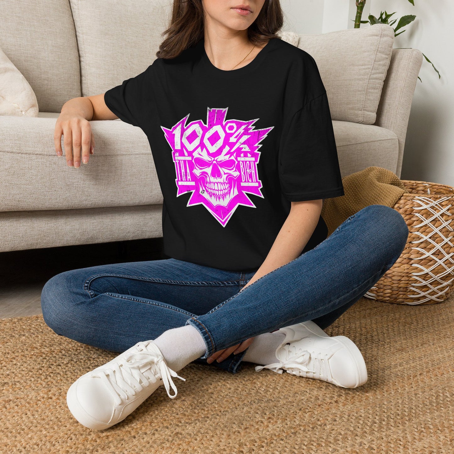 Badass Skull Tee — Neon Pink