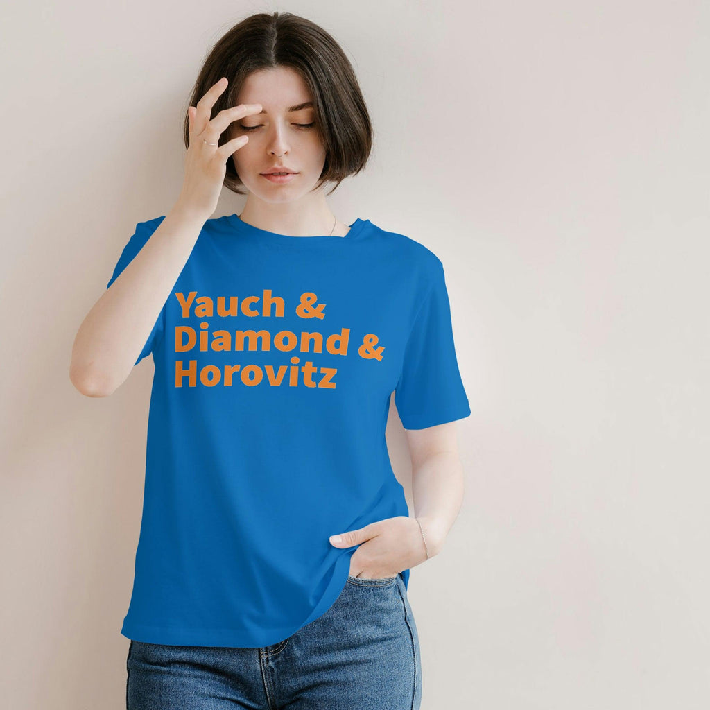 Yauch & Diamond & Horovitz (Beastie Boys) Shirt New York Knicks Colors (Blue & Orange) - OMFnG Tee's