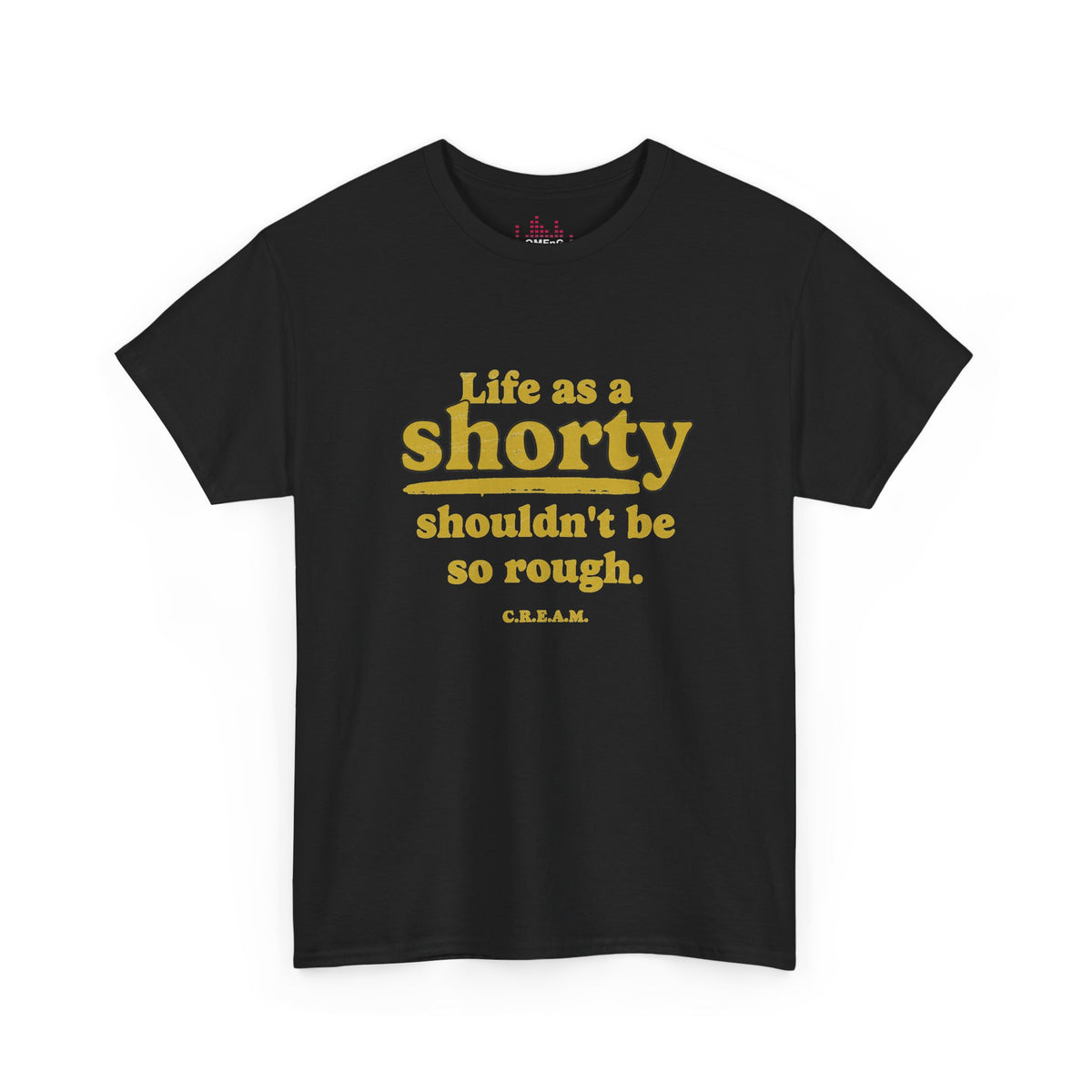 Black C.R.E.A.M. Shorty hip-hop T-shirt with vintage gold typography