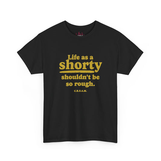 Black C.R.E.A.M. Shorty hip-hop T-shirt with vintage gold typography