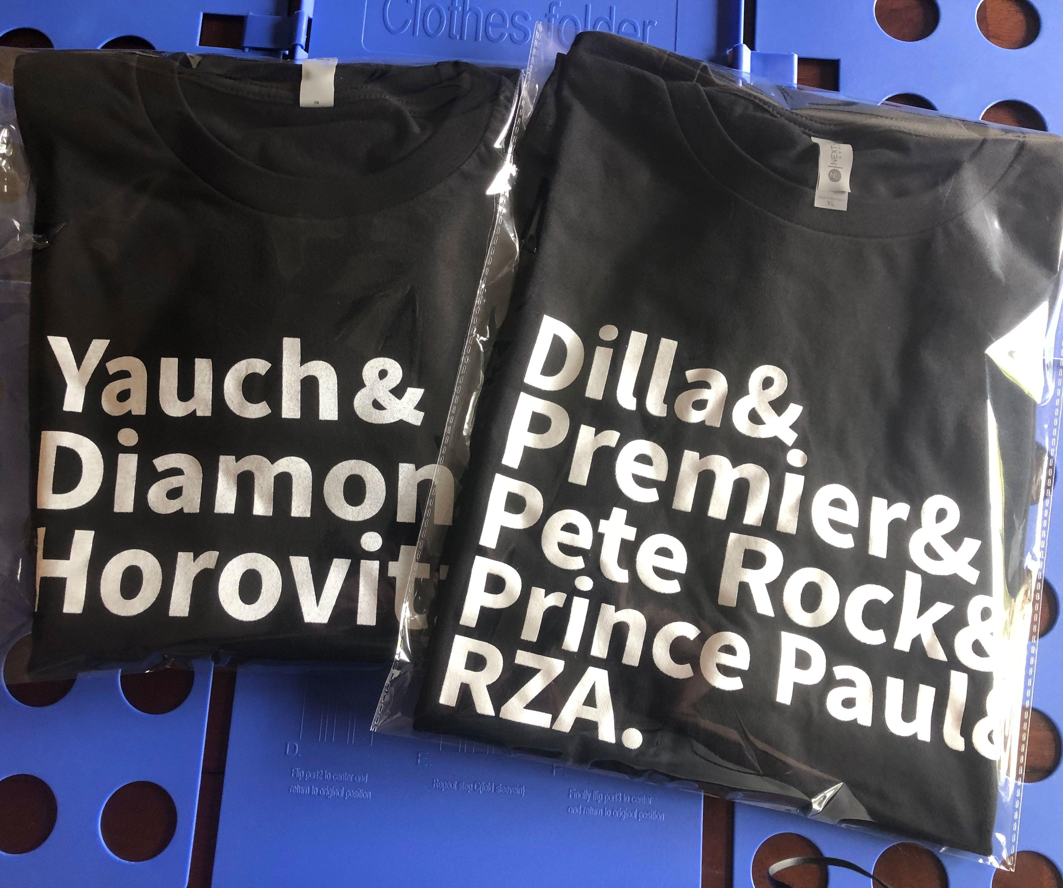 Old School Combo - Yauch, Diamond, and Horovitz (Beastie Boys) Tee, as well as a Dilla, Premier, Pete Rock, Prince Paul, and RZA Tee - OMFnG Tee's