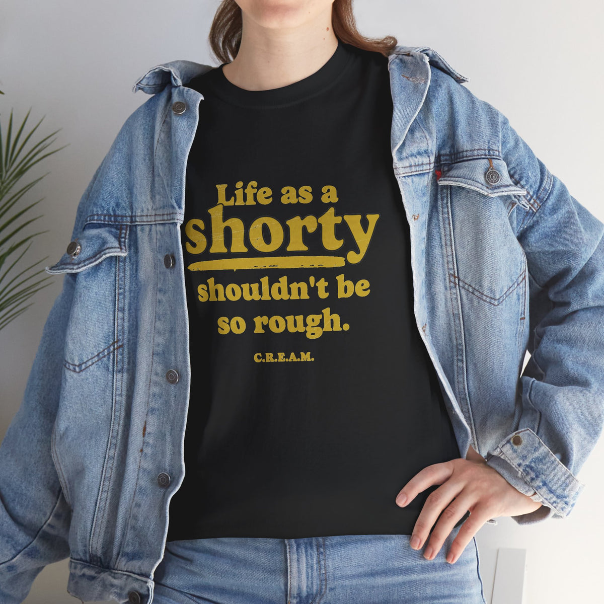 Vintage hip-hop Shorty T-shirt worn on model