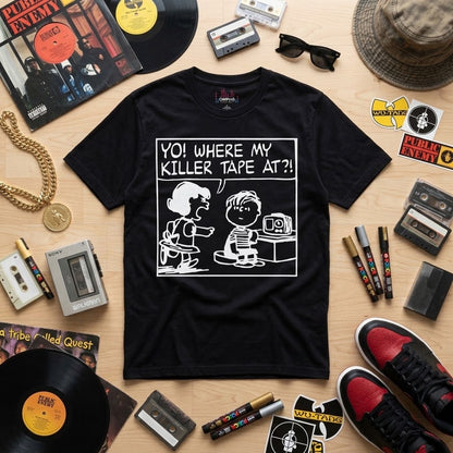 Yo! Where My Killer Tape At?! Tee | Retro Hip-Hop Graphic Shirt | OMFnG