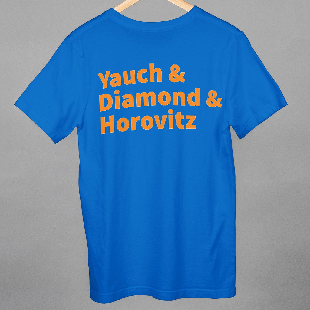 Yauch & Diamond & Horovitz (Beastie Boys) Shirt New York Knicks Colors (Blue & Orange) - OMFnG Tee's