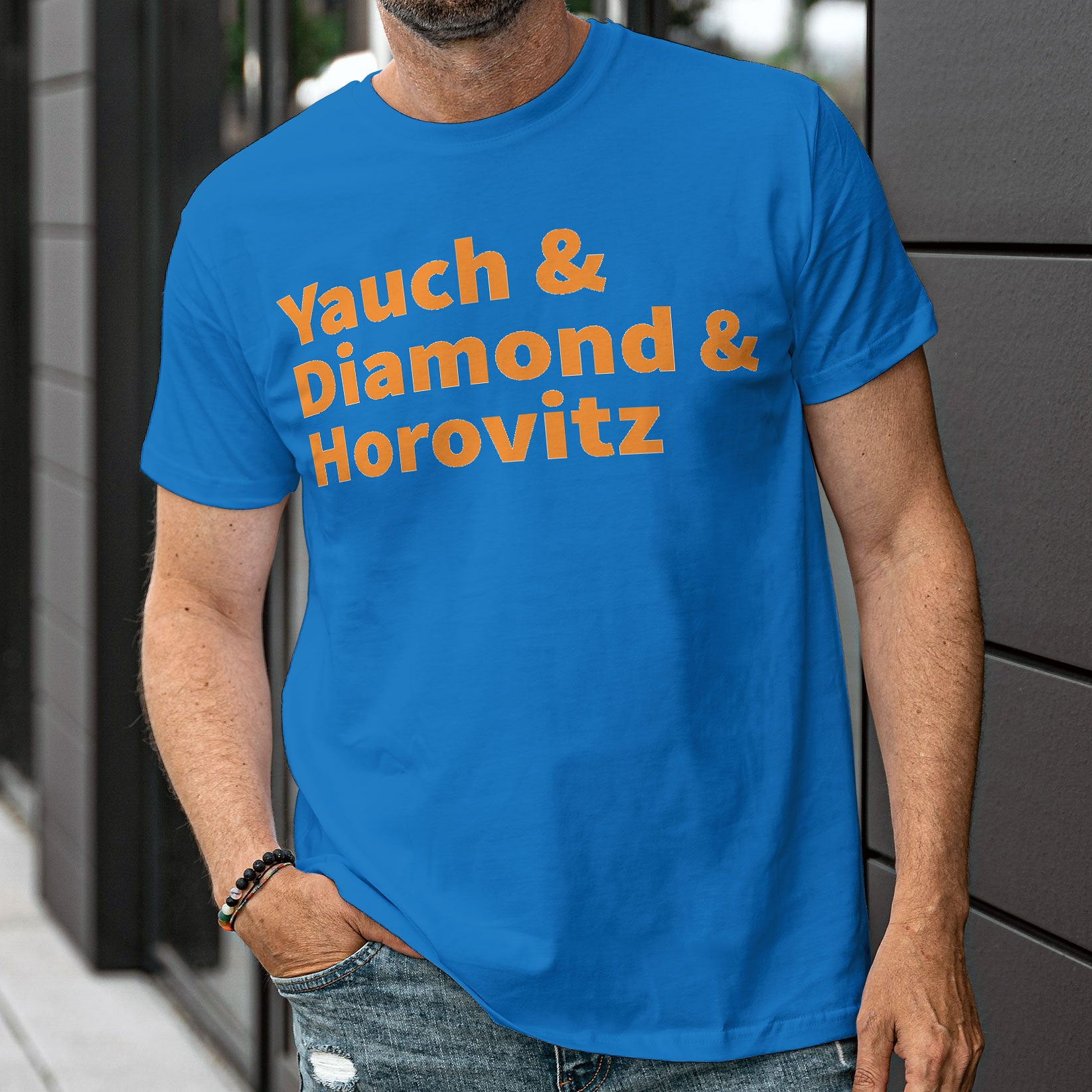 Yauch & Diamond & Horovitz (Beastie Boys) Shirt New York Knicks Colors (Blue & Orange) - OMFnG Tee's